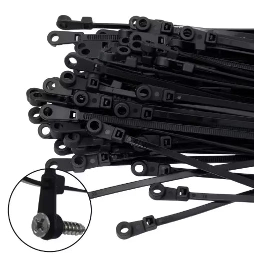 Mountable Nylon Cable Tie 200mm x 4.8mm – Black (Pack of 100)